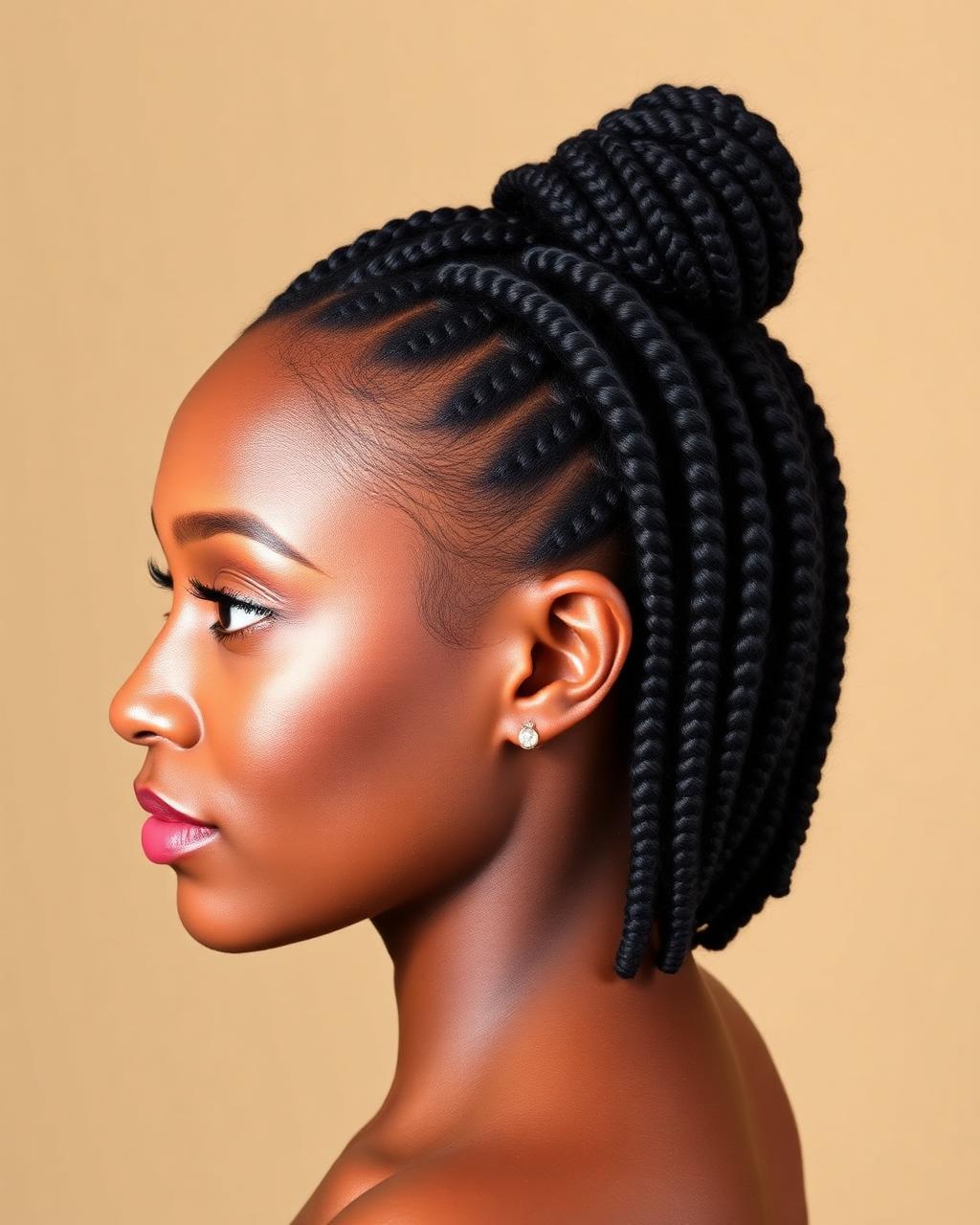 Placeholder photo of box braids styled into a half-up bun