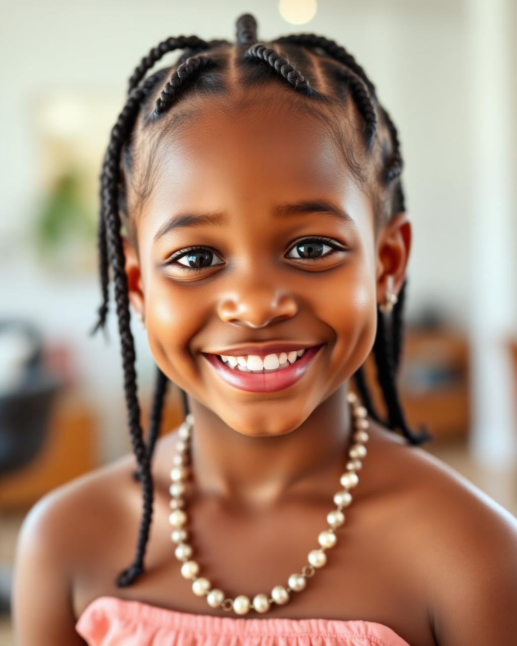 Placeholder photo of a smiling child wearing neat cornrow braids